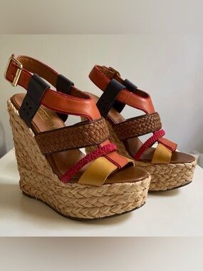 Topshop Wigwam Woven Espadrille Wedge Sandals Multicolor Raffia Platform Sz6 NWT